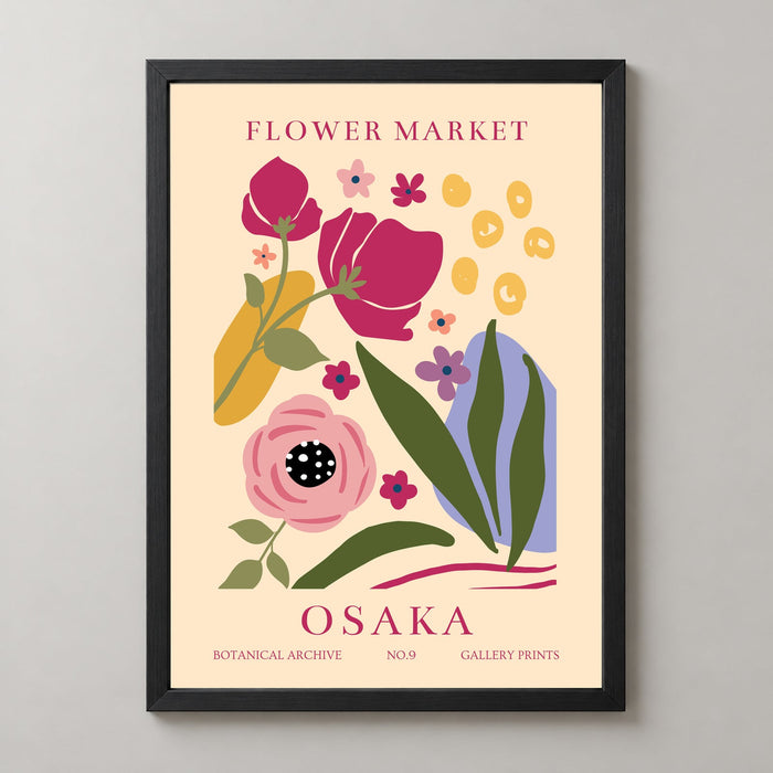 Flower Market Osaka Wall Art Print - Vibrant Botanical Illustration