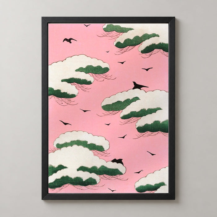 Traditional Japanese Cloud and Birds Print - Serene Art for Home Decor