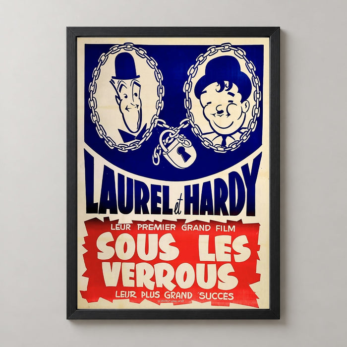 Laurel and Hardy 'Sous Les Verrous' - Vintage Movie Poster Art Print