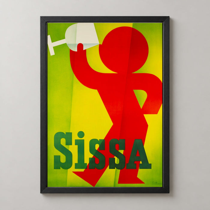 Vintage Sissa Poster - Minimalist Red Figure with Wine