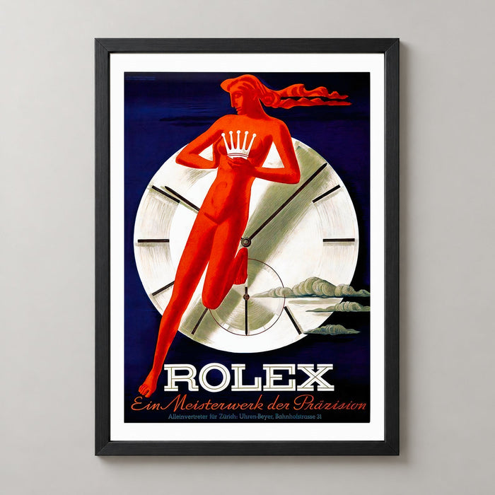 Vintage Rolex Advertising Poster - Iconic Art Deco Timepiece Illustration