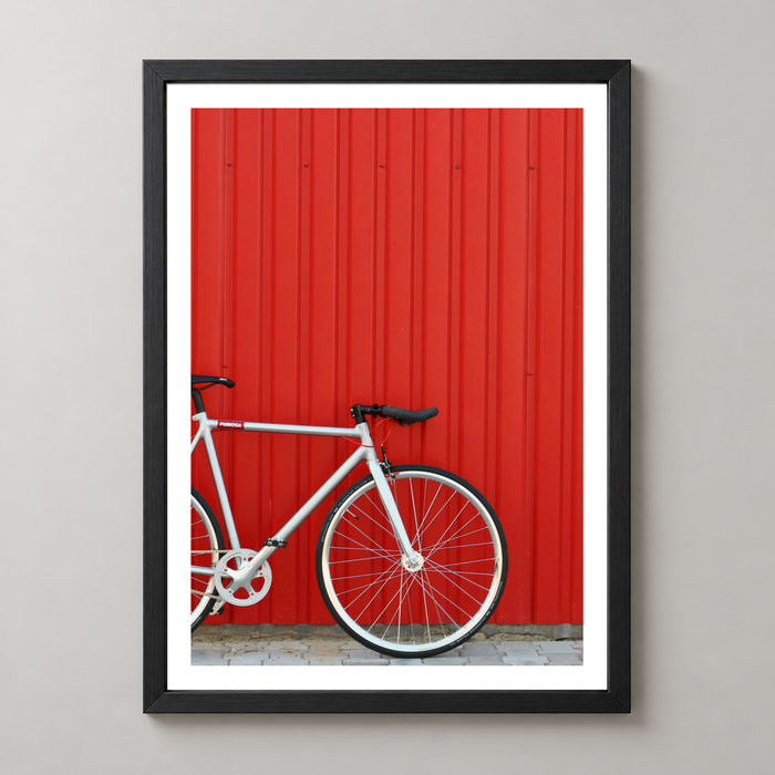 Modern Minimalist Bicycle Against Red Wall Art Print