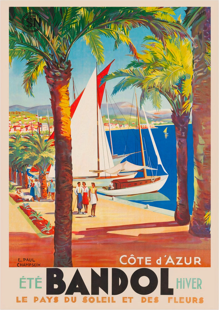 Bandol Land der Sonne und Blumen Cote d'Azur Französisches Vintage-Reiseplakat