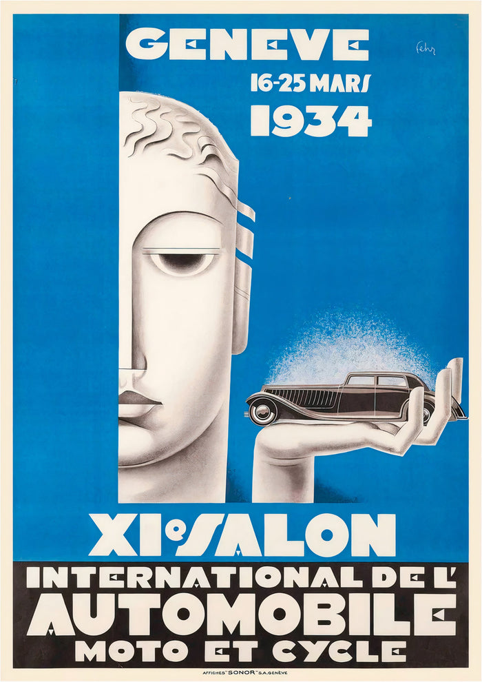 XI International Motor Show Geneva 1934 Switzerland Vintage Advertising Poster
