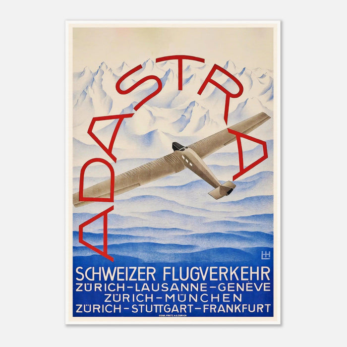 Ad Astra Aero Flugverkehr Zürich Lausanne Geneve Schweiz - Vintage Reiseplakat
