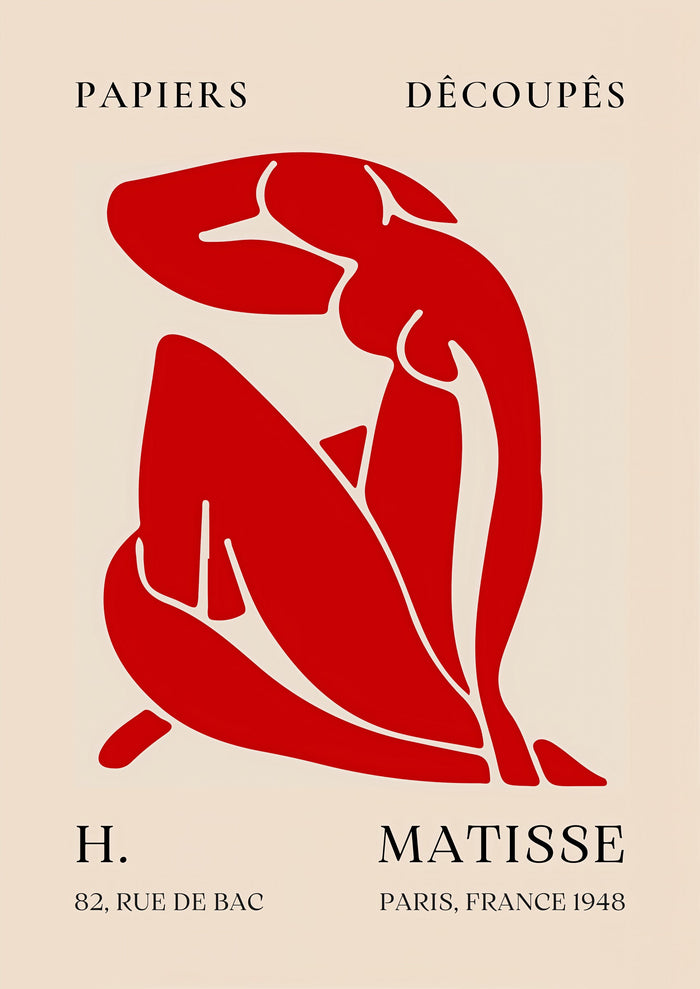 Papiers Découpés H. Matisse Print Red Silhouette (1948)