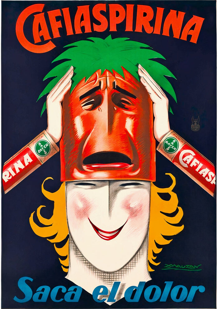Cafiaspirina Saca el Dolor Vintage Werbeplakat