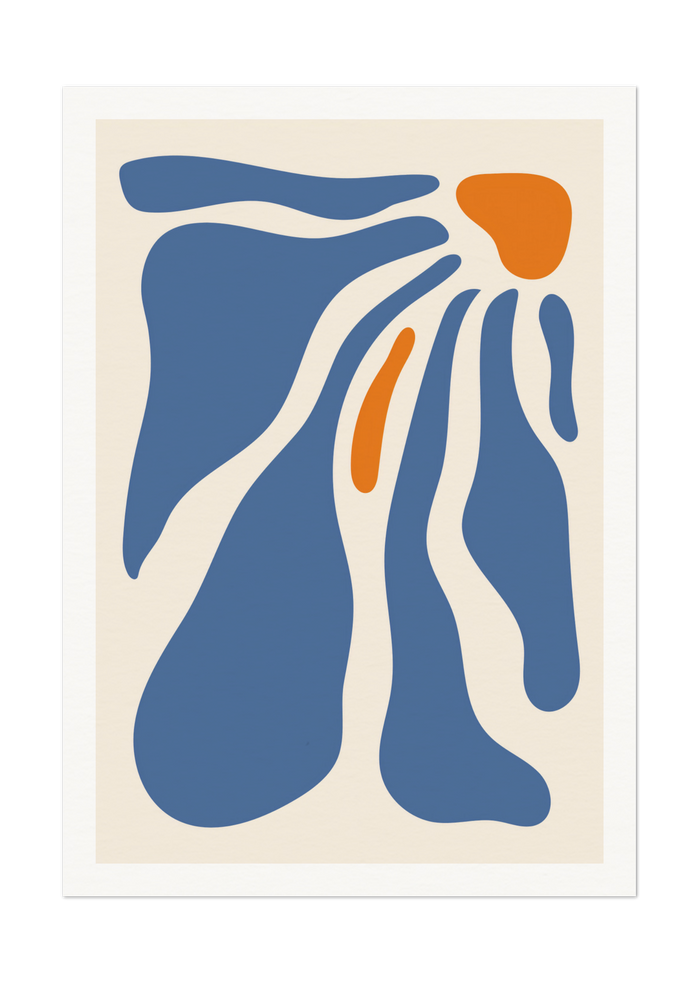 Abstract Flowing Forms Art Print - Blue and Orange Minimalist Design