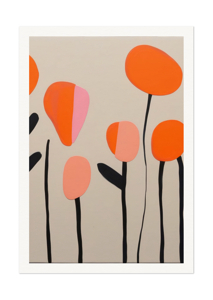 Modern Floral Abstract Art Print - Bright Blossoms