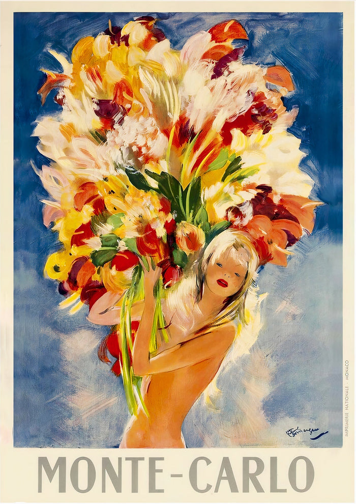 Monte Carlo Bouquet of Flowers Vintage Travel Poster