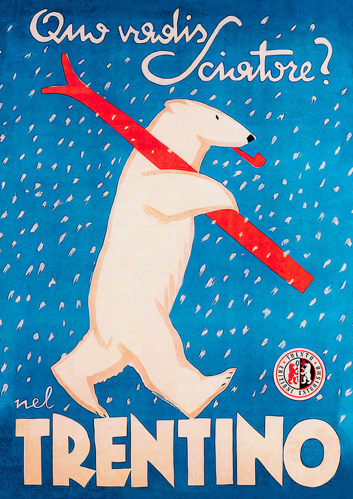 Trentino Polar Bear with Skis Vintage Advertising Poster