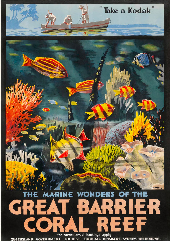 Great Barrier Coral Reef Queensland Australien Vintage Reiseplakat von Roger Broders