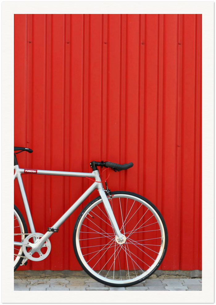 Modern Minimalist Bicycle Against Red Wall Art Print