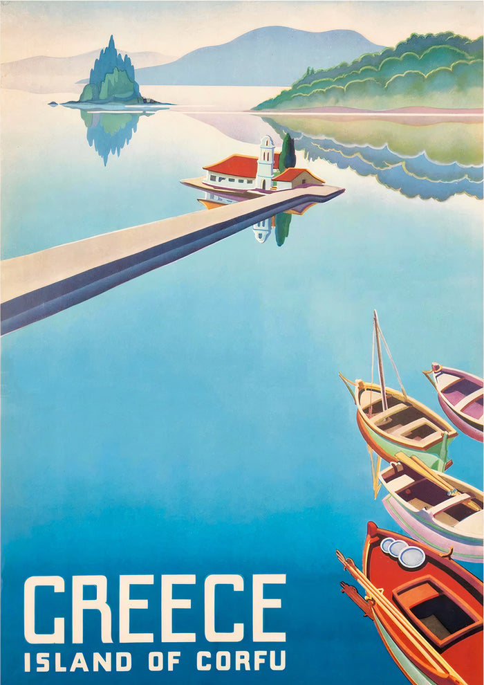 Vintage-Poster Korfu Griechenland: Fesselnde Kunstwerke der malerischen Insel