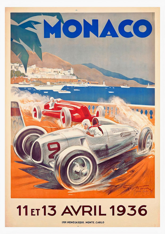 Monaco Grand Prix 1936 Vintage Racing Poster - Framed/Unframed
