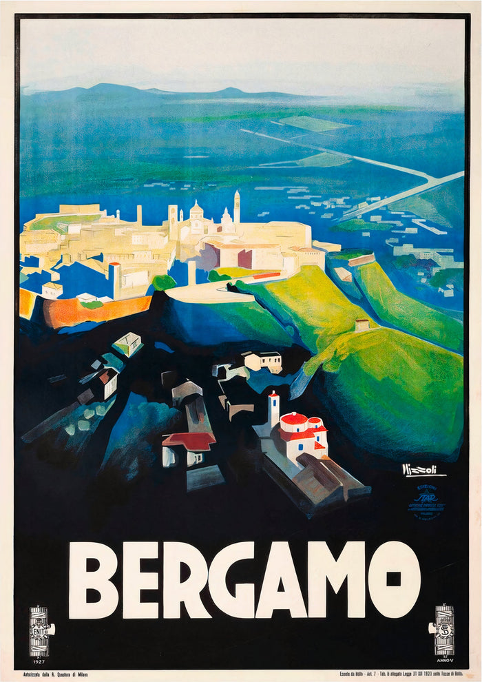 Vintages italienisches Reiseplakat - Bergamo Lombardei Italien