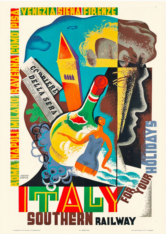 Italy for Your Holiday Southern Railway Vintage Travel Poster