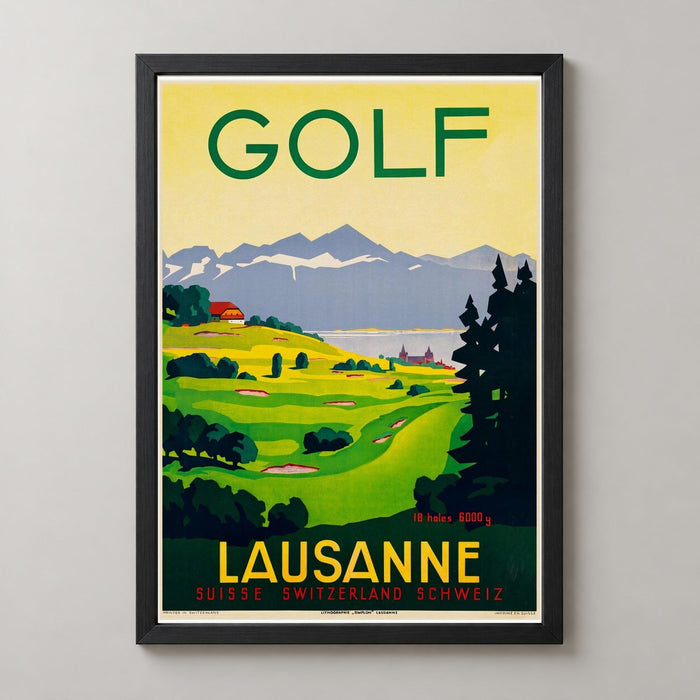 Switzerland Lausanne Vintage Golf Poster - Framed/Unframed