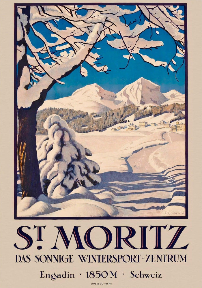 St. Moritz Engadin 1850m Switzerland Winter Sports Vintage Travel Poster
