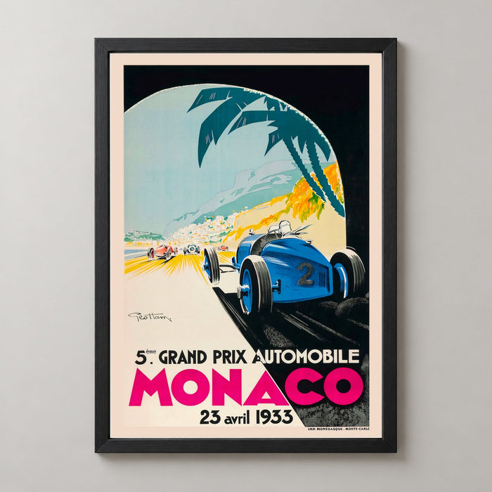 Monaco Grand Prix 1933 Vintage Racing Poster - Framed/Unframed