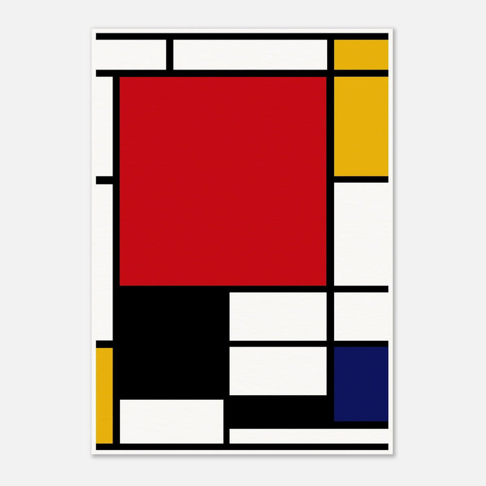 Piet Mondrian composition artwork print with large red pane, yellow, black and blue