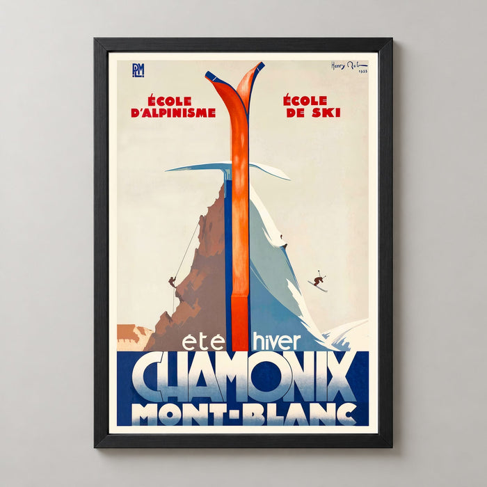 Summer and Winter Sport Chamonix Mont Blanc France Vintage Ski Poster