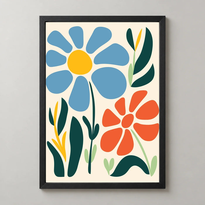 Blue and Coral Daisies Art Print