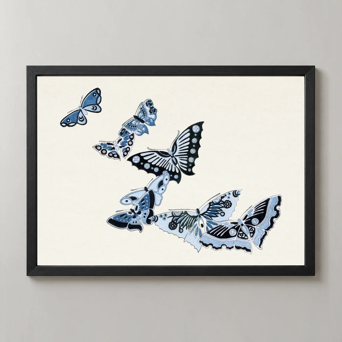 Blue Butterfly Gathering Art Print by Kamisaka Sekka