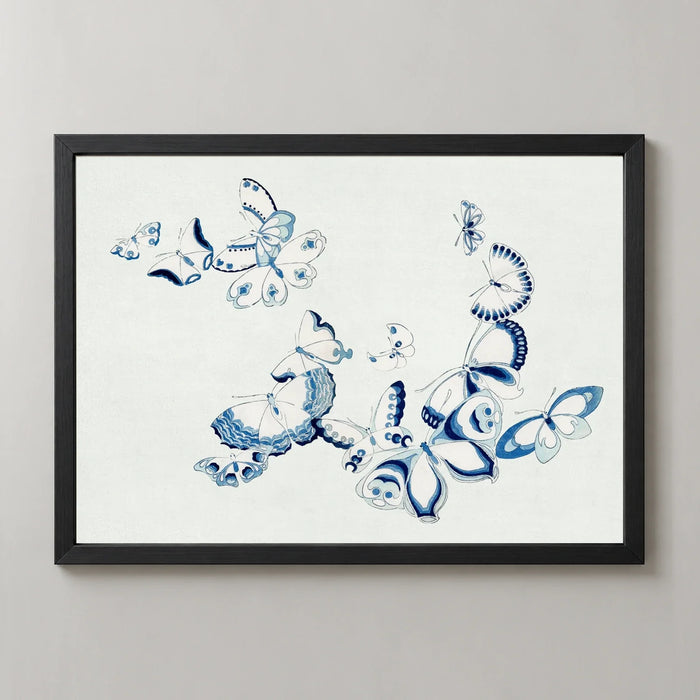 Blue Butterfly Outlines Art Print by Kamisaka Sekka