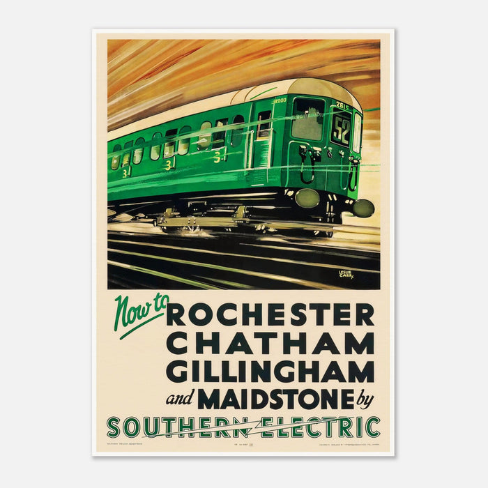 Rochester Chatham Gillingham und Maidstone von Southern Railway – Vintage-Eisenbahnplakat