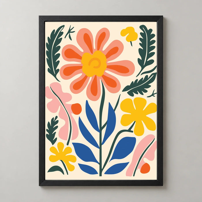 Coral Daisy and Meadow Flowers Art Print