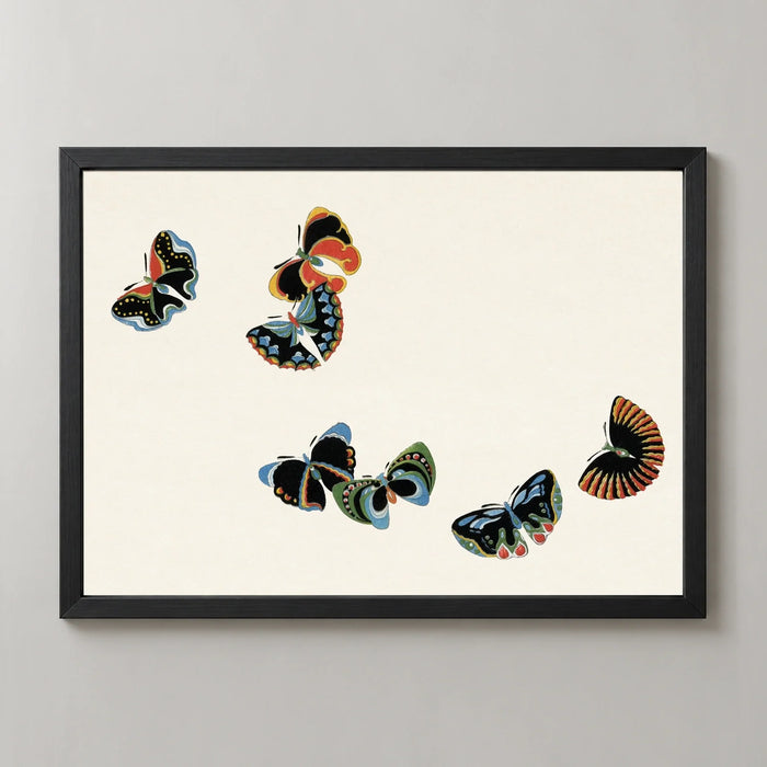 Dark Patterned Butterflies Art Print by Kamisaka Sekka