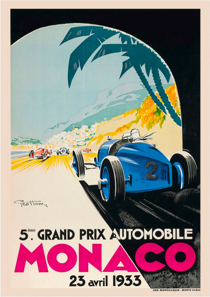 Monaco Grand Prix 1933 Vintage Racing Poster - Framed/Unframed