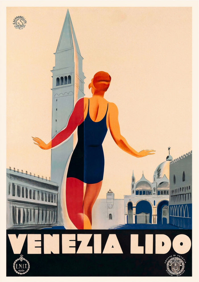 Venezia Lido Italien Vintage Reiseposter – gerahmt/ungerahmt
