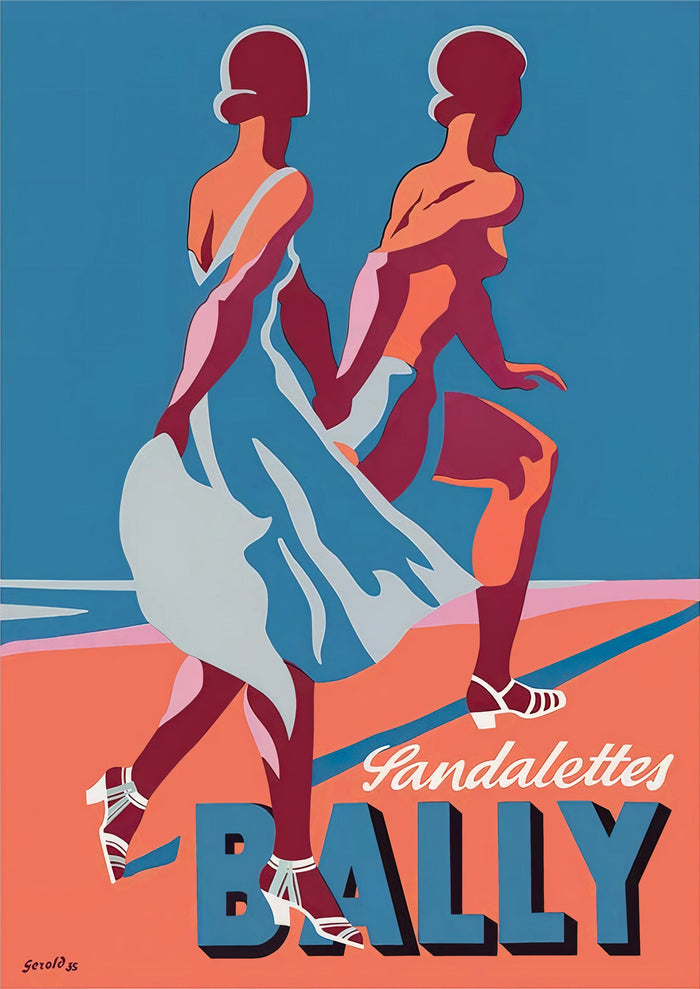 Bally Sandalettes Vintage-Werbeplakat – elegante Modekunst der 1950er Jahre