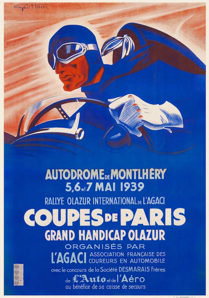 Autodrome of Montlhery France Automobile Rally Olazar 1939 Vintage Racing Poster
