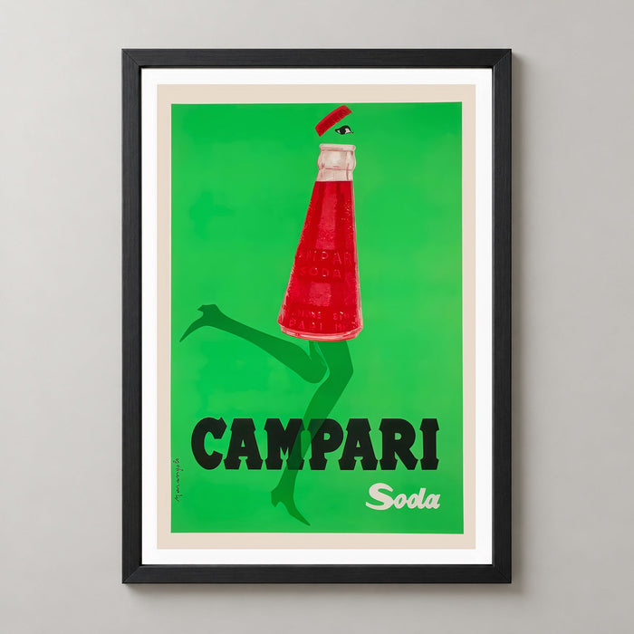 Campari Poster - Red bottle running, with green legs - Vintage Advertising Poster