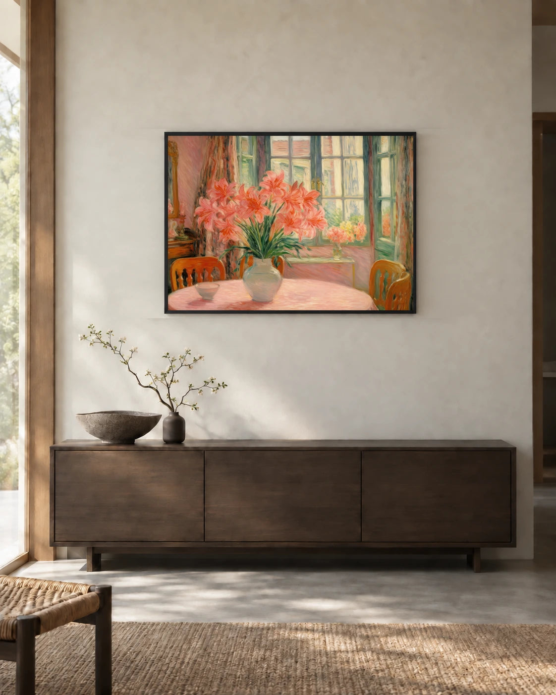 Flowers by the Window Art Print in a styled interior