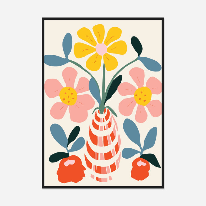 Flowers in a Striped Vase Art Print