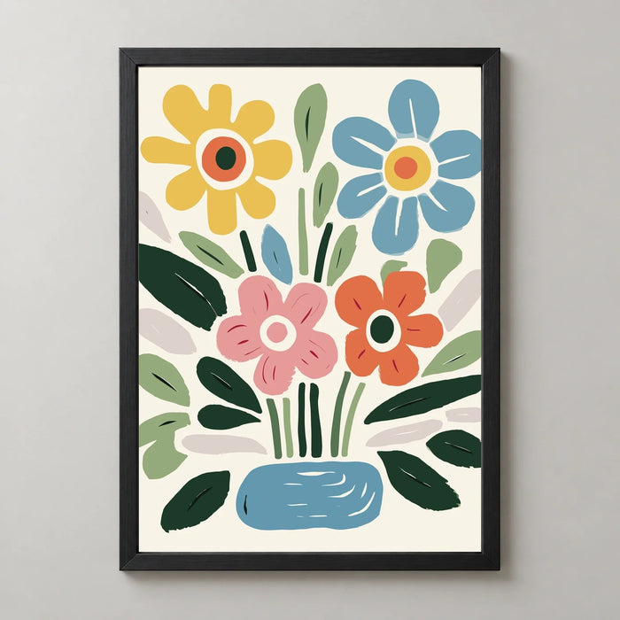 Folk Flowers in a Blue Vase Art Print