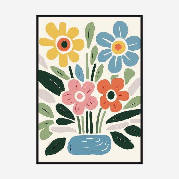 Folk Flowers in a Blue Vase Art Print