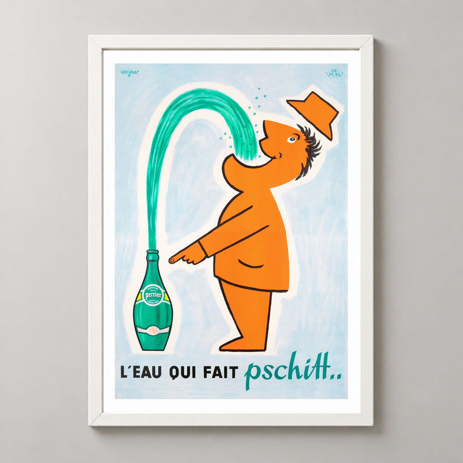 Perrier Pschitt Vintage Advertising Poster | France | French | Mineral Water — realistic white frame studio view
