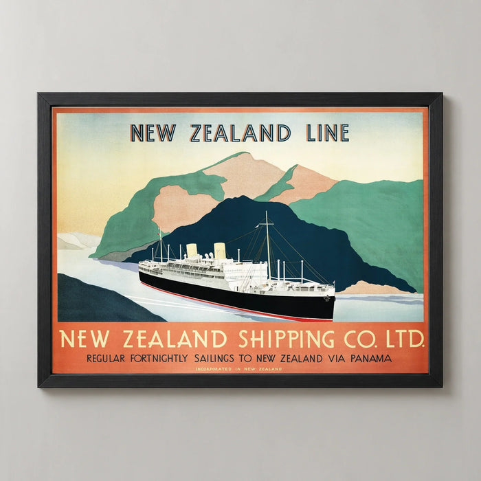 New Zealand Shipping Line via Panama Vintage Travel Poster
