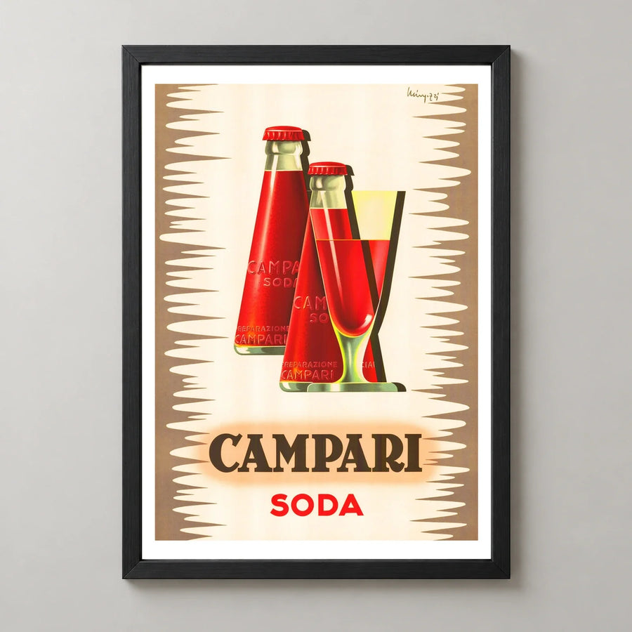 Campari Soda Twin Bottles Poster — black frame