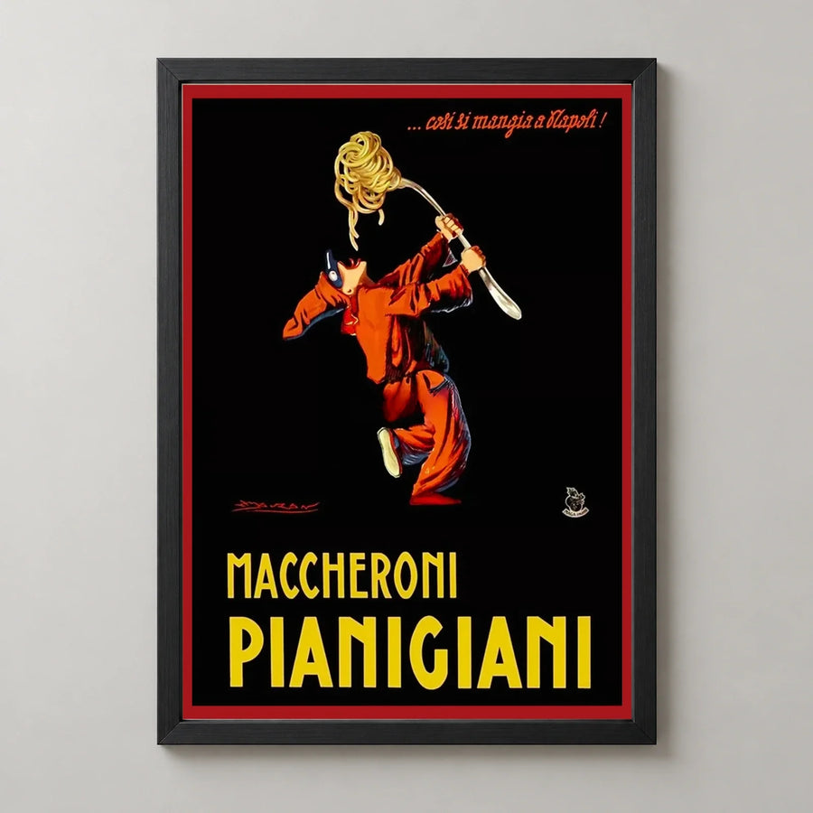 Maccheroni Pianigiani Pasta Poster by Achille Mauzan — black frame