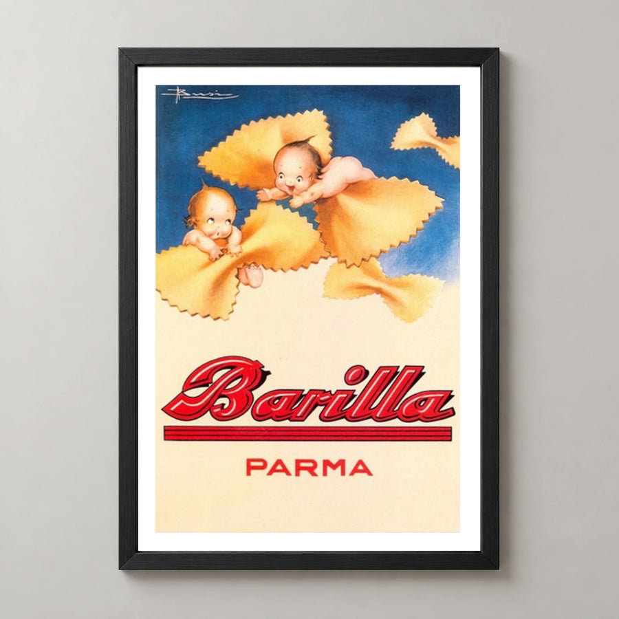 Barilla Parma Pasta Babies Poster — black frame studio view
