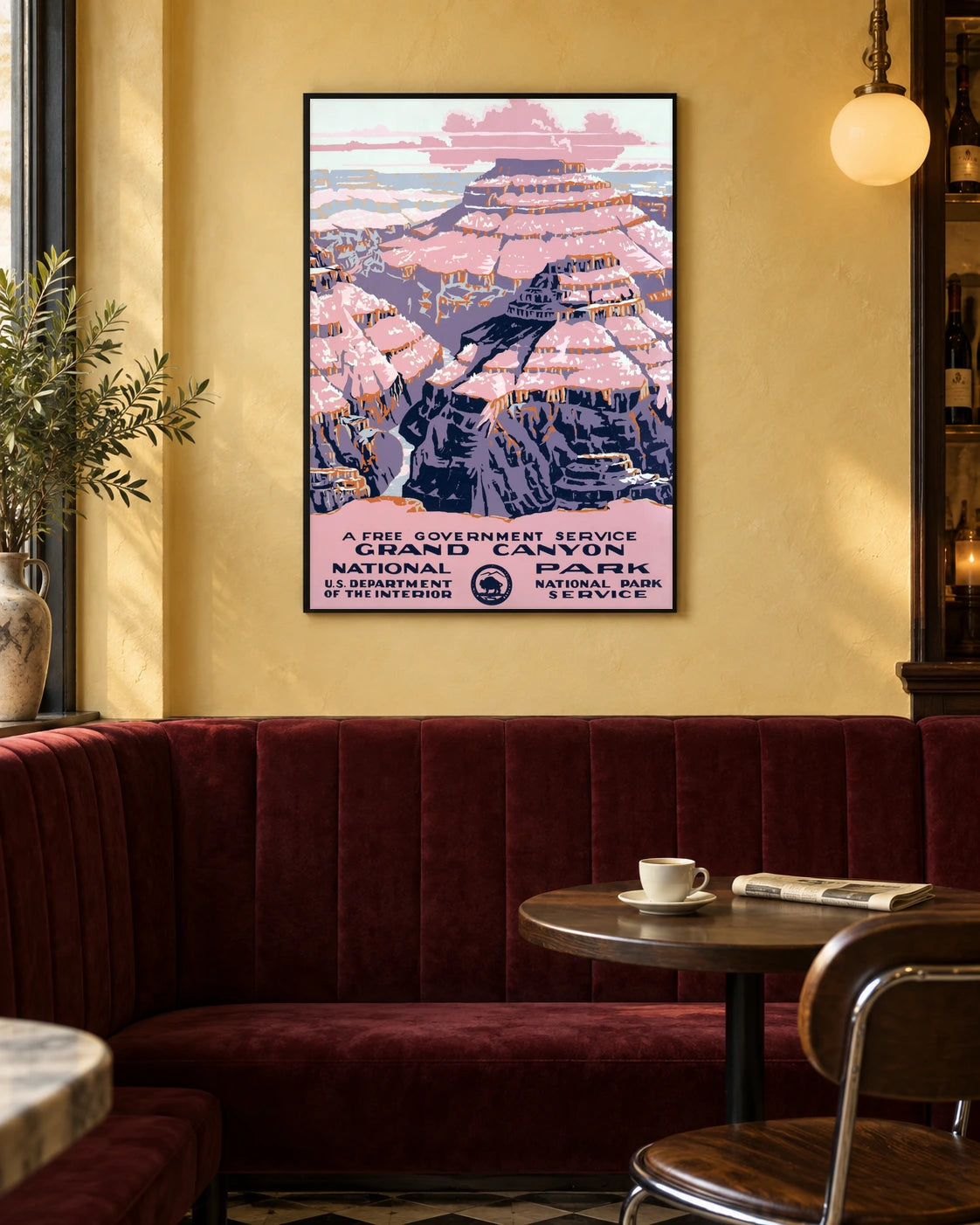 Grand Canyon Vintage Travel Poster in a styled interior