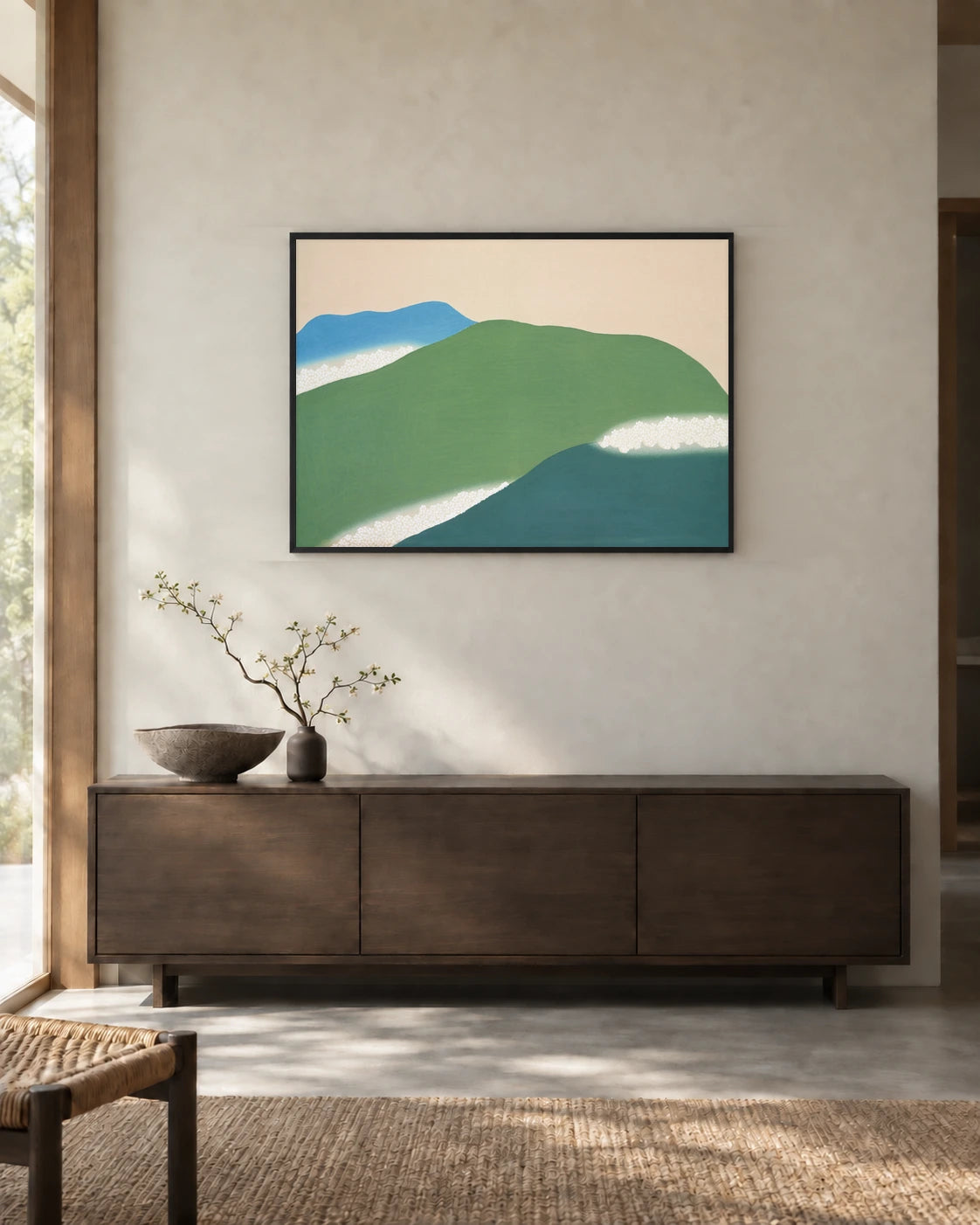 Green Mountains Art Print in a styled interior