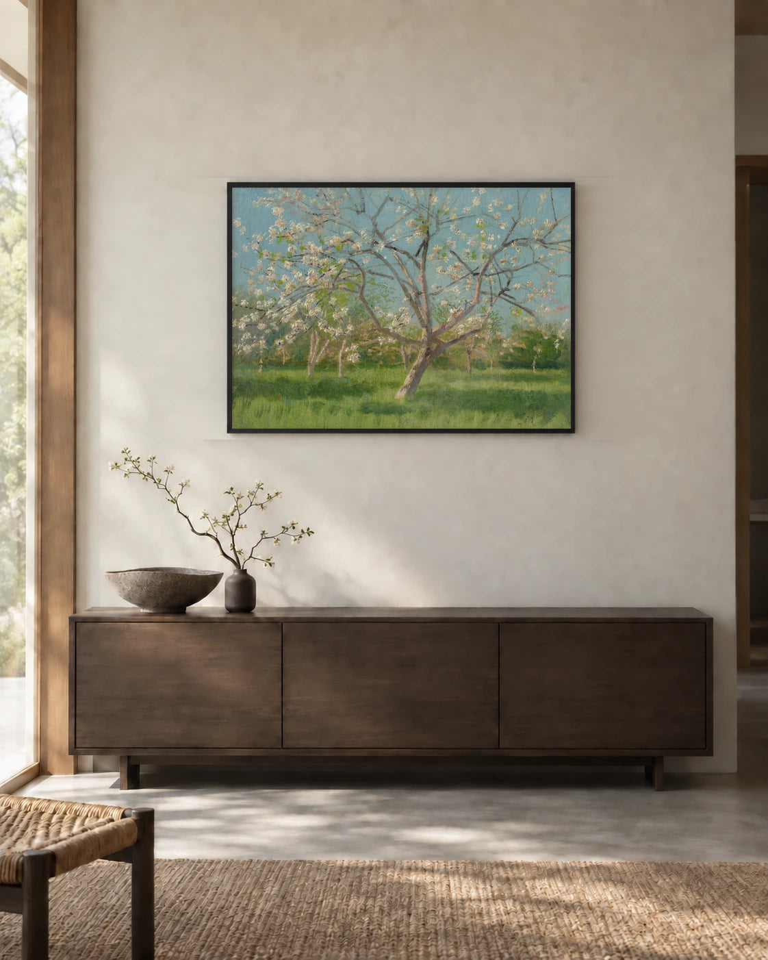 Orchard in Blossom Art Print in a styled interior
