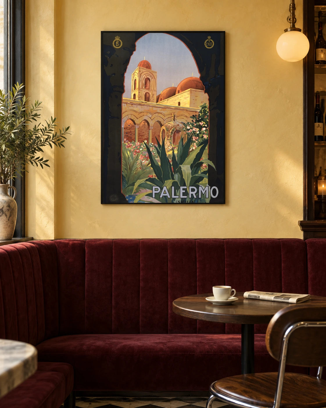 Palermo, Italy — Through the Arch Vintage Travel Poster in a styled interior